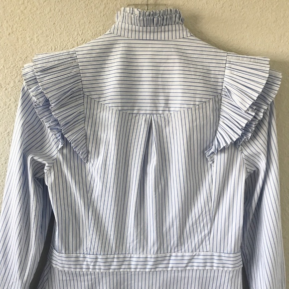 Karen Millen Pleated Striped Ruffle US 6/UK 10 Long Sleeve Button Up Shirt NWOT - Picture 7 of 12